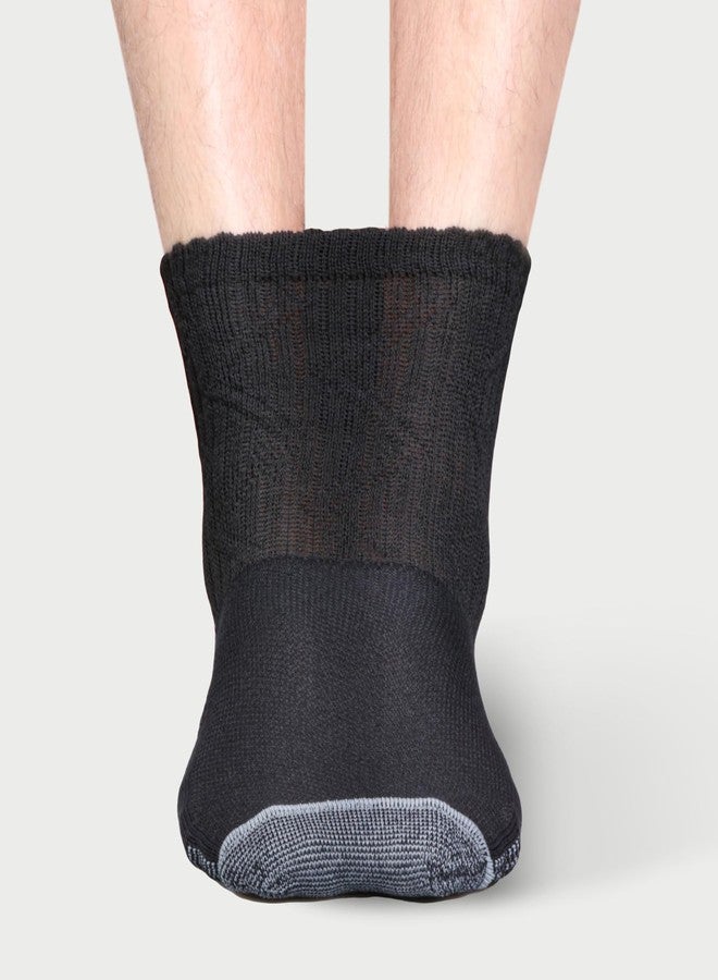YUEDGE Men's Black Viscose Bamboo Diabetic Socks Wide Top Non Binding Neuropathy Socks For Men And Women Size 9-11, 5 Pairs - Image 5